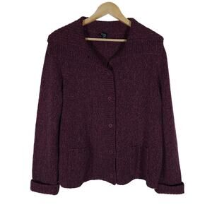 Eileen Fisher Womens Cardigan XL Purple Merino Wool Knit Sweater Chunky Cozycore